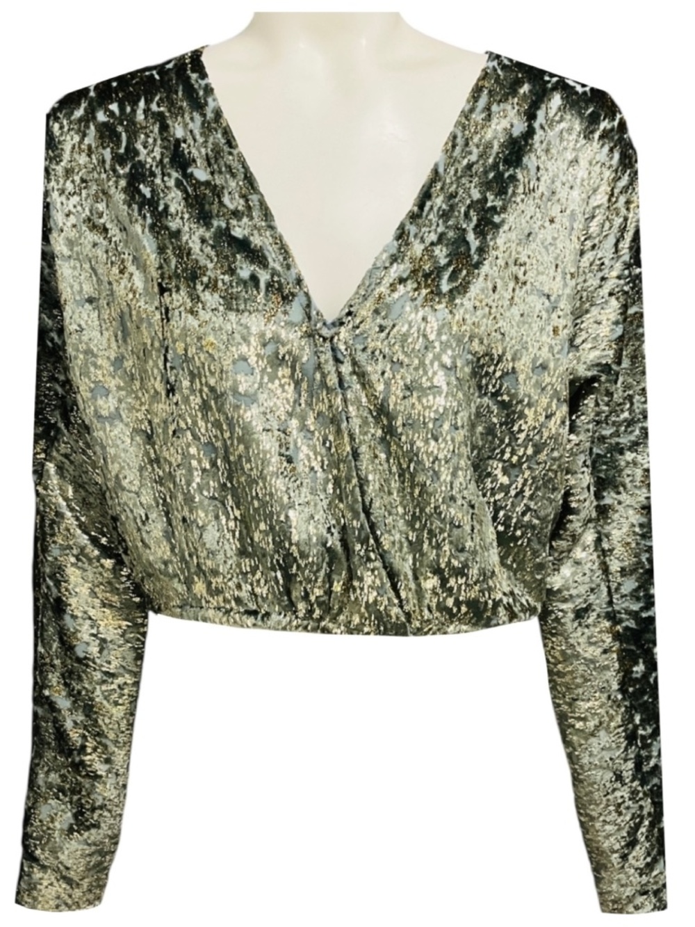 FORTE_FORTE LIGHT BLUE / GOLD METALLIC VELVET RIFLESSI TOP